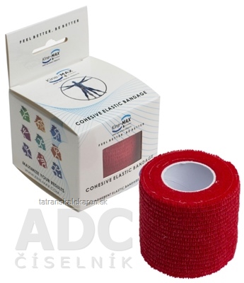 Kine-MAX Cohesive Elastic Bandage elastické samofixačné ovínadlo, 5cm x 4,5m, červené 1x1 ks
