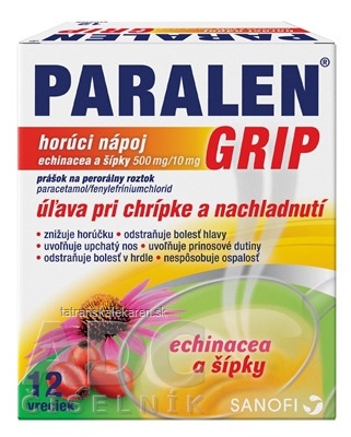 PARALEN GRIP horúci nápoj echinacea a šípky plo por 500 mg/10 mg, 1x12 vrecúšok