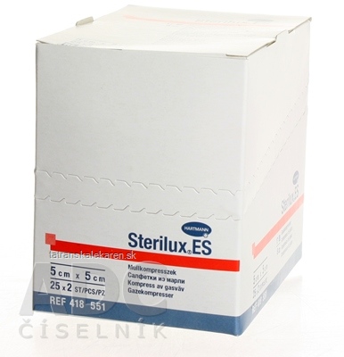 STERILUX ES kompres sterilný so založenými okrajmi 17 vlákien 8 vrstiev (5x5 cm) 25x2 (50 ks)