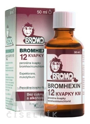 BROMHEXIN 12 KVAPKY KM gtt por (liek.skl.hnedá+kvapkadlo) 1x50 ml