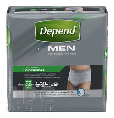 DEPEND SUPER L/XL pre mužov naťahovacie nohavičky 1x9 ks