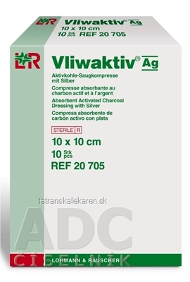 VLIWAKTIV AG 10x10 cm nasávací kompres s obsahom aktívneho uhlia a striebra 1x10 ks