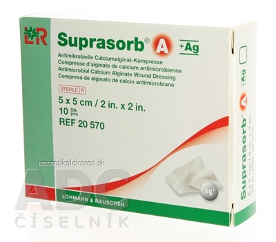 SUPRASORB A+AG KRYTIE NA RANY kalciumalginátové kompresy antimikrobiálne (5x5 cm) 1x1 ks