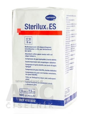 STERILUX ES kompres nesterilný so založenými okrajmi 17 vlákien 8 vrstiev (7,5cmx7,5cm) 1x100 ks