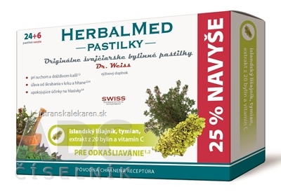 HERBALMED PASTILKY pre odkašliavanie - Dr.Weiss (isl. lišajník, tymian, 20 bylín, vit.C) pastilky (24+6 navyše) 1x30 ks