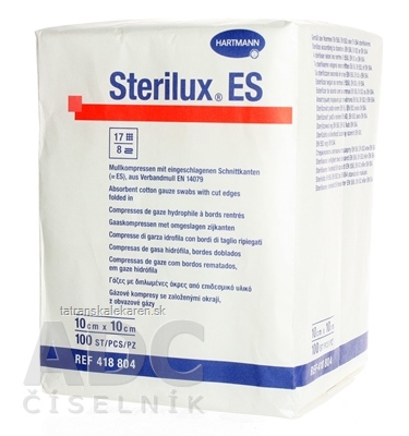 STERILUX ES kompres nesterilný so založenými okrajmi 17 vlákien 8 vrstiev (10cmx10cm) 1x100 ks