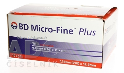 BD MICRO FINE INZULÍNOVA STRIEKAČKA U-100 s integrovanou ihlou 29G, objem 1 ml, 10x10 ks