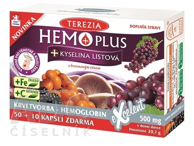 TEREZIA HEMOPLUS + KYSELINA LISTOVÁ cps 50+10 zadarmo (60 ks)