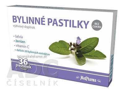 MedPharma BYLINNÉ PASTILKY Bez cukru šalvia, ženšen, vitamín C, 1x36 ks