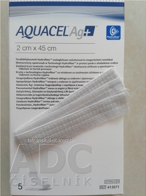 AQUACEL Ag+ krytie na rany, výplň so striebrom so zosilneným účinkom, 2x45 cm, 1x5 ks