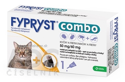 FYPRYST combo 50 mg/60 mg MAČKY A FRETKY roztok na kvapkanie na kožu pre mačky a fretky (pipeta) 1x0,5 ml