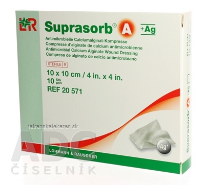SUPRASORB A+AG KRYTIE NA RANY kalciumalginátové kompresy antimikrobiálne (10x10 cm) 1x1 ks
