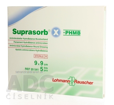 SUPRASORB X KRYTIE NA RANY + PHMB kompresy hydrobalančné antibakteriálne (9x9 cm) 1x5 ks