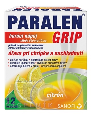 PARALEN GRIP horúci nápoj citrón 650 mg/10 mg plu por 1x12 vrecúšok