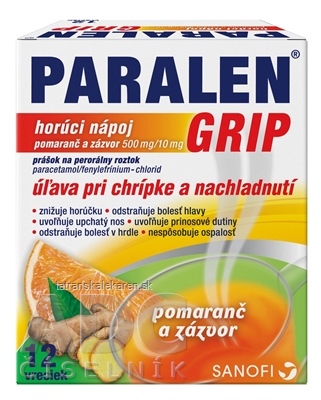 PARALEN GRIP horúci nápoj pomaranč a zázvor plo por 500 mg/10 mg, 1x12 vrecúšok