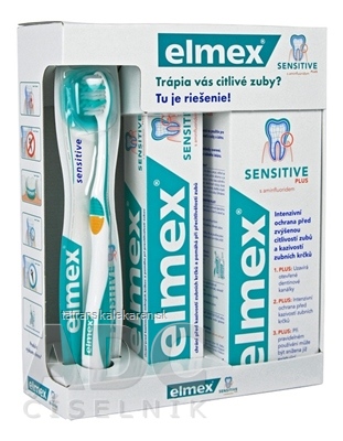 ELMEX SENSITIVE PLUS SYSTÉM NA CITLIVÉ ZUBNÉ KRČKY zubná kefka 1ks + zubná pasta 75 ml + ústna voda 400 ml, 1x1 set