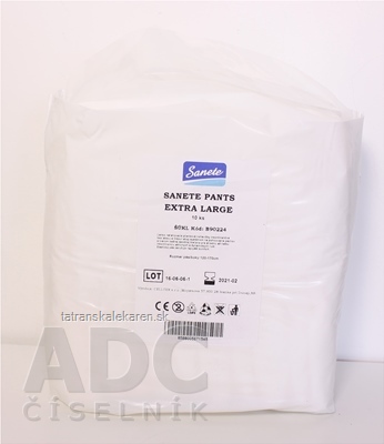 Sanete Pants - Nohavičky plienkové inkontinenčné Extra Large, savosť 1350 ml, obvod pása 120-170 cm, 1x10 ks